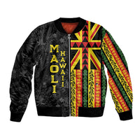 Hawaii Maoli Spirit Bomber Jacket Kakau Pattern With Flower Lei LT05 Unisex Black - Polynesian Pride