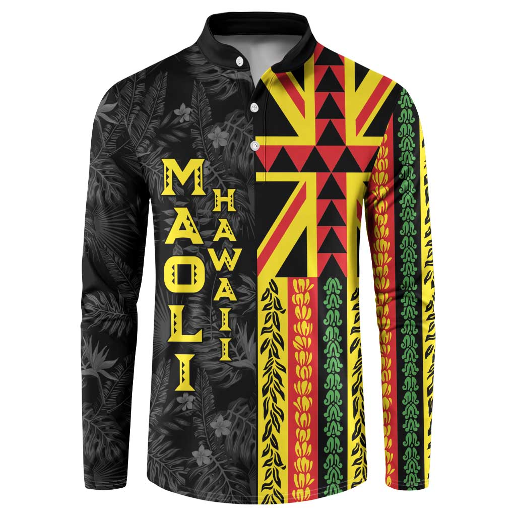 Hawaii Maoli Spirit Button Sweatshirt Kakau Pattern With Flower Lei LT05 Black - Polynesian Pride