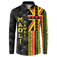 Hawaii Maoli Spirit Button Sweatshirt Kakau Pattern With Flower Lei LT05 Black - Polynesian Pride