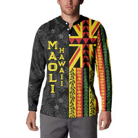 Hawaii Maoli Spirit Button Sweatshirt Kakau Pattern With Flower Lei LT05 - Polynesian Pride