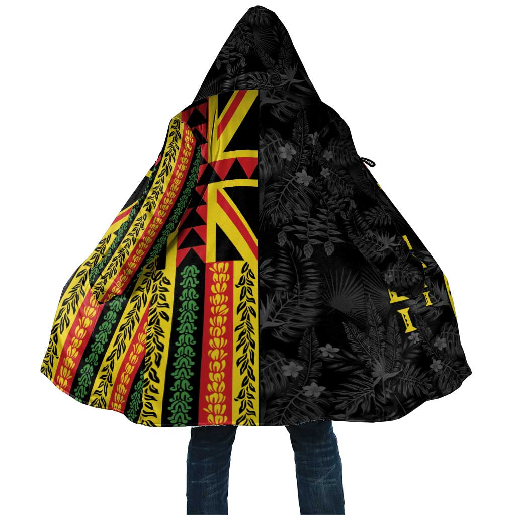Hawaii Maoli Spirit Cloak Kakau Pattern With Flower Lei LT05 Unisex Black - Polynesian Pride