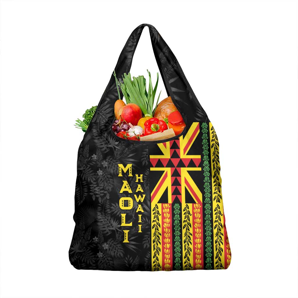 Hawaii Maoli Spirit Grocery Bag Kakau Pattern With Flower Lei LT05 1-pack One Size Black - Polynesian Pride
