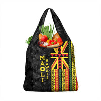 Hawaii Maoli Spirit Grocery Bag Kakau Pattern With Flower Lei LT05 1-pack One Size Black - Polynesian Pride