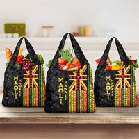 Hawaii Maoli Spirit Grocery Bag Kakau Pattern With Flower Lei LT05 3-pack One Size Black - Polynesian Pride
