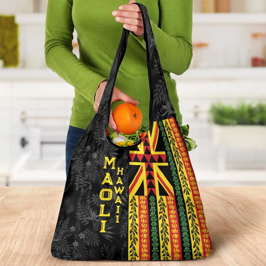 Hawaii Maoli Spirit Grocery Bag Kakau Pattern With Flower Lei LT05 - Polynesian Pride