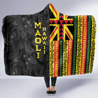Hawaii Maoli Spirit Hooded Blanket Kakau Pattern With Flower Lei LT05 One Size Black - Polynesian Pride