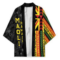 Hawaii Maoli Spirit Kimono Kakau Pattern With Flower Lei LT05 Unisex Black - Polynesian Pride