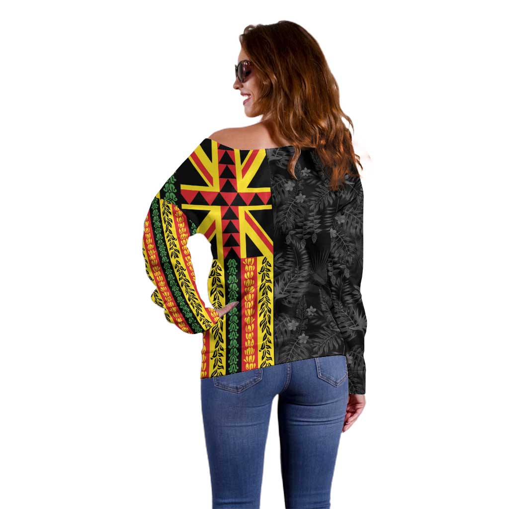 Hawaii Maoli Spirit Off Shoulder Sweater Kakau Pattern With Flower Lei LT05 - Polynesian Pride