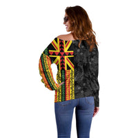 Hawaii Maoli Spirit Off Shoulder Sweater Kakau Pattern With Flower Lei LT05 - Polynesian Pride
