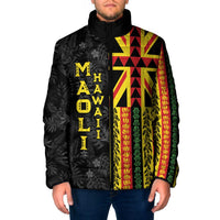 Hawaii Maoli Spirit Padded Jacket Kakau Pattern With Flower Lei LT05 Men Black - Polynesian Pride
