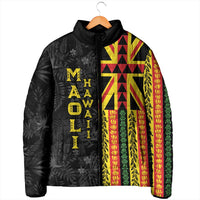 Hawaii Maoli Spirit Padded Jacket Kakau Pattern With Flower Lei LT05 - Polynesian Pride