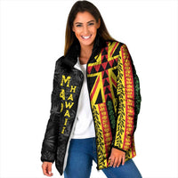 Hawaii Maoli Spirit Padded Jacket Kakau Pattern With Flower Lei LT05 Women Black - Polynesian Pride