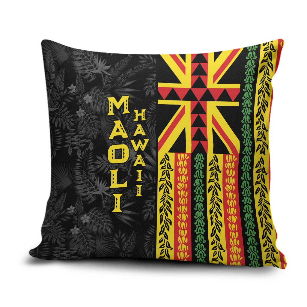 Hawaii Maoli Spirit Pillow Cover Kakau Pattern With Flower Lei LT05 Black - Polynesian Pride