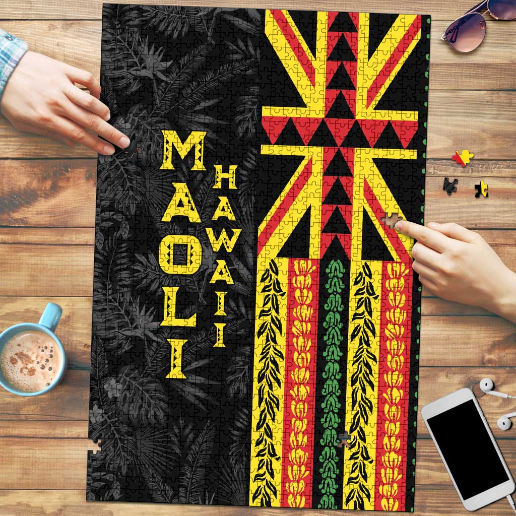 Hawaii Maoli Spirit Puzzle Kakau Pattern With Flower Lei LT05 Black - Polynesian Pride