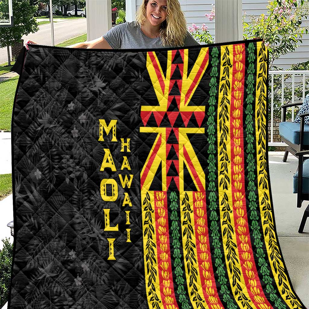 Hawaii Maoli Spirit Quilt Kakau Pattern With Flower Lei LT05 Black - Polynesian Pride