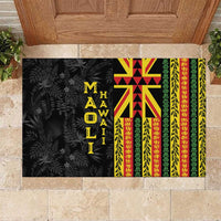 Hawaii Maoli Spirit Rubber Doormat Kakau Pattern With Flower Lei LT05 Black - Polynesian Pride