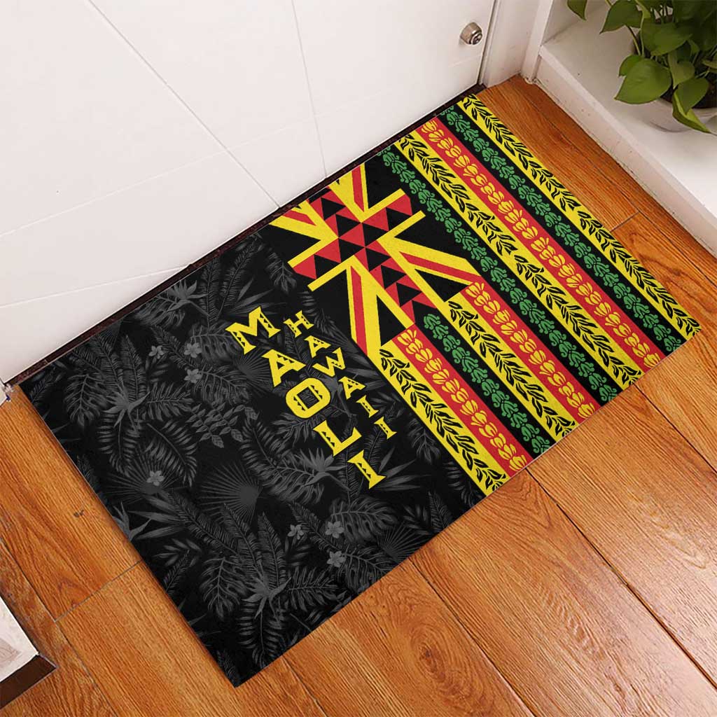 Hawaii Maoli Spirit Rubber Doormat Kakau Pattern With Flower Lei LT05 - Polynesian Pride