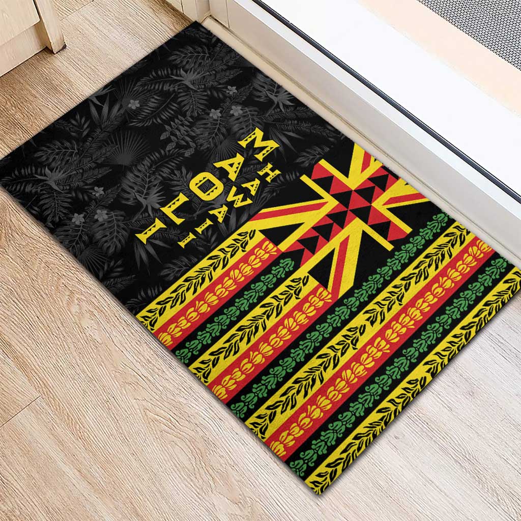 Hawaii Maoli Spirit Rubber Doormat Kakau Pattern With Flower Lei LT05 - Polynesian Pride
