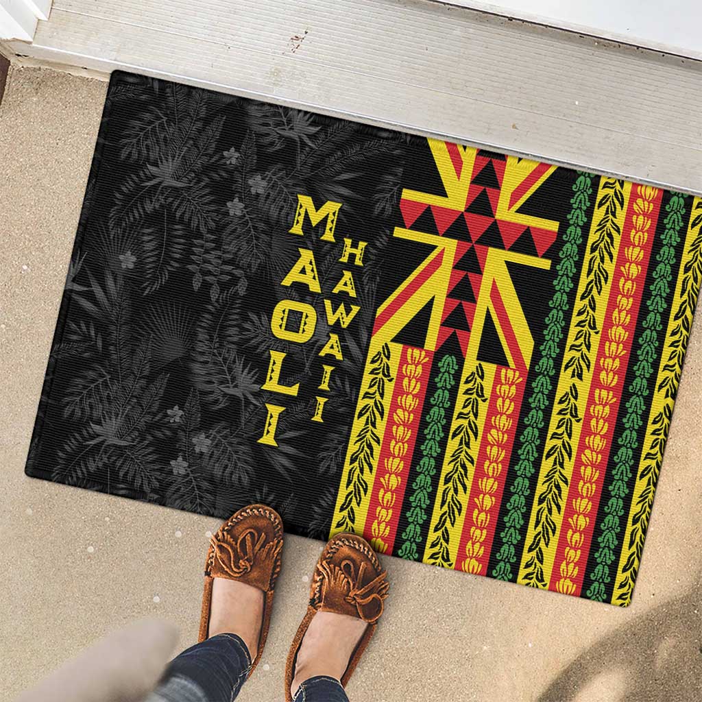 Hawaii Maoli Spirit Rubber Doormat Kakau Pattern With Flower Lei LT05 - Polynesian Pride
