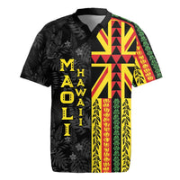 Hawaii Maoli Spirit Rugby Jersey Kakau Pattern With Flower Lei LT05 Black - Polynesian Pride