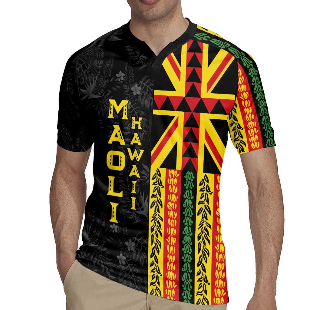 Hawaii Maoli Spirit Rugby Jersey Kakau Pattern With Flower Lei LT05 - Polynesian Pride