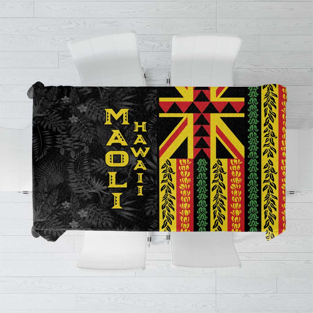 Hawaii Maoli Spirit Tablecloth Kakau Pattern With Flower Lei LT05 Black - Polynesian Pride