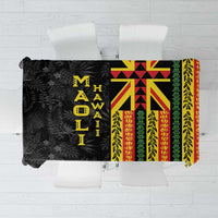 Hawaii Maoli Spirit Tablecloth Kakau Pattern With Flower Lei LT05 Black - Polynesian Pride