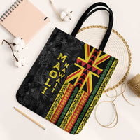 Hawaii Maoli Spirit Tote Bag Kakau Pattern With Flower Lei LT05 Black Strap One Size Black - Polynesian Pride