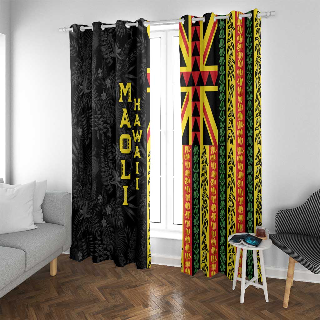 Hawaii Maoli Spirit Window Curtain Kakau Pattern With Flower Lei LT05 With Grommets Black - Polynesian Pride