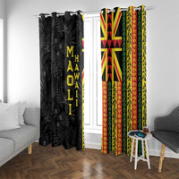 Hawaii Maoli Spirit Window Curtain Kakau Pattern With Flower Lei LT05 With Grommets Black - Polynesian Pride