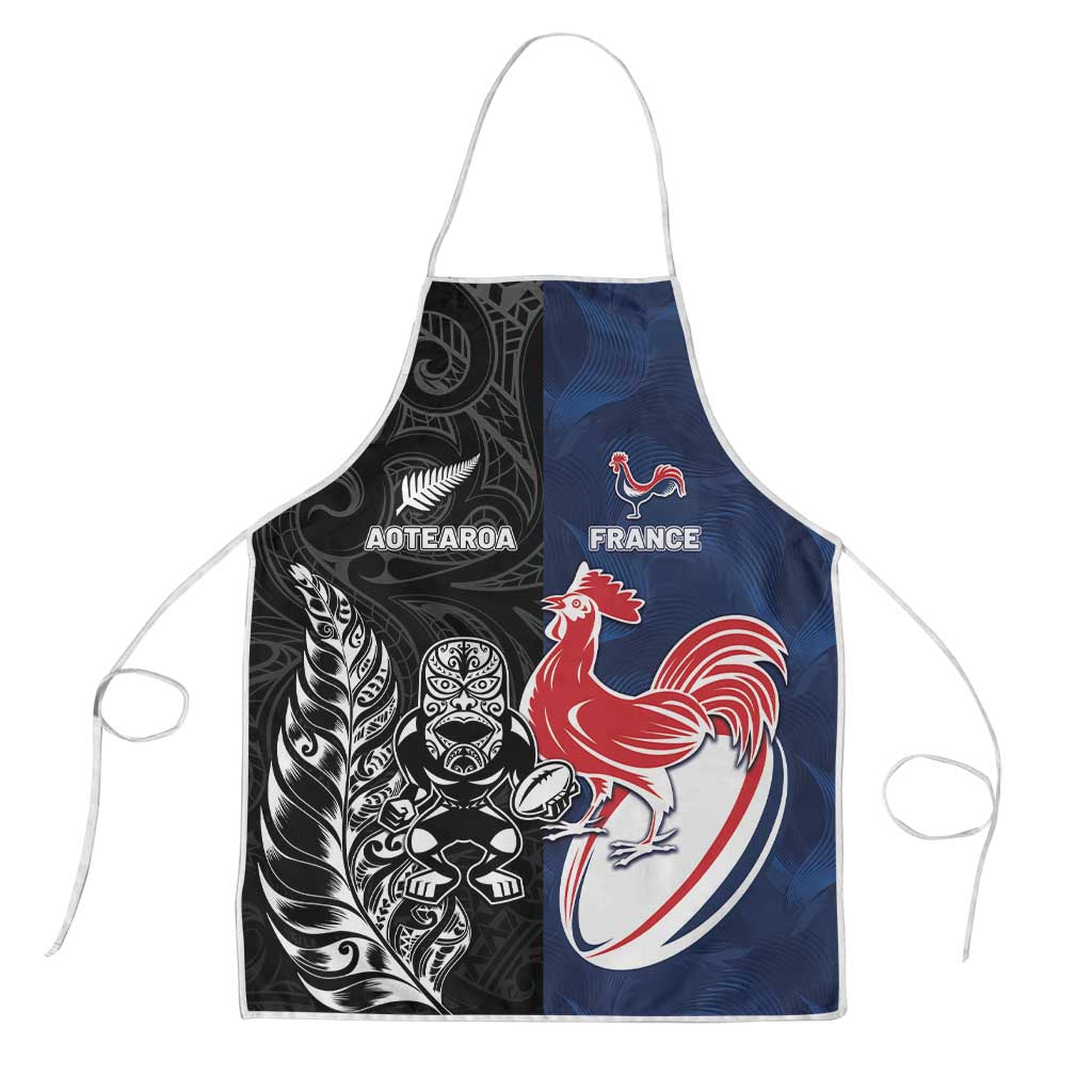 France And New Zealand Rugby Apron Les Bleus Rooster With Maori Tiki LT05 Black - Polynesian Pride