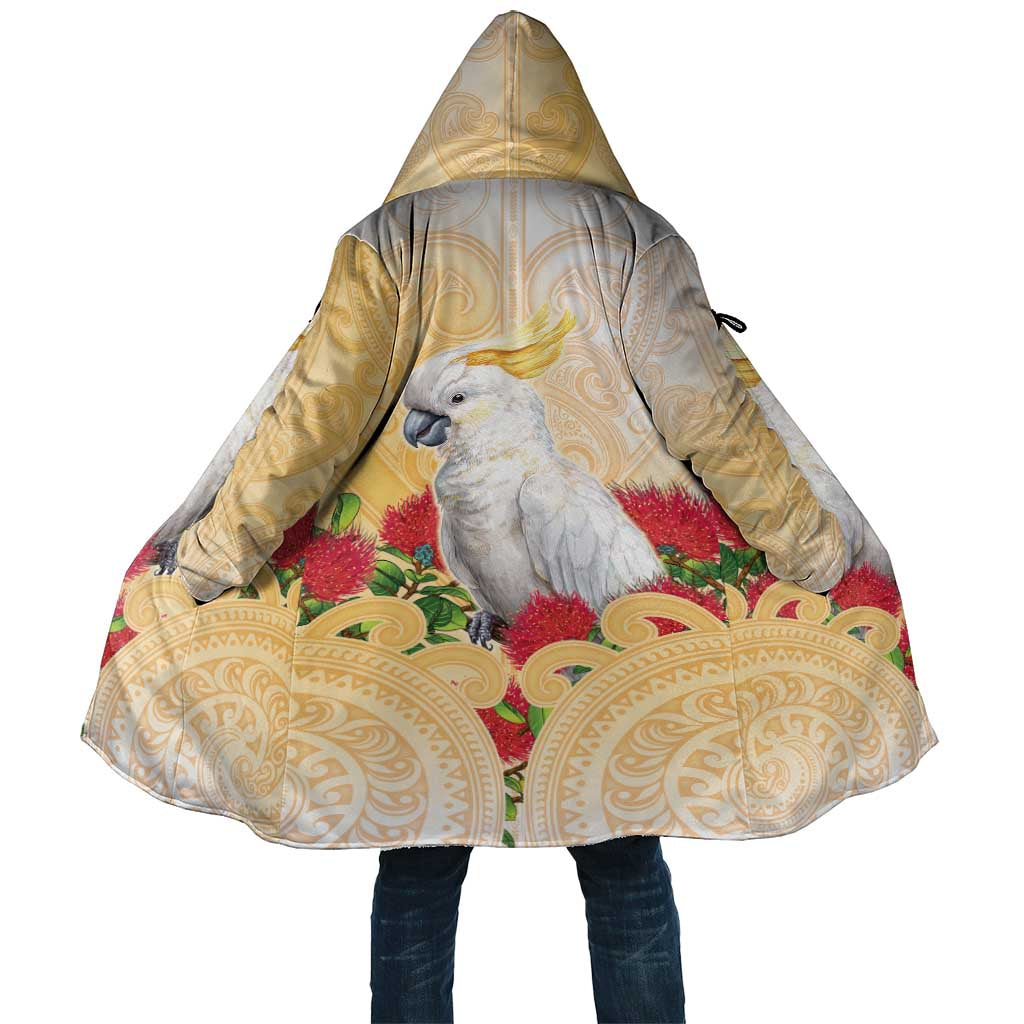 New Zealand Aotearoa Cockatoo Cloak Maori Pattern With Pohutukawa Flowers LT05 Unisex Beige - Polynesian Pride