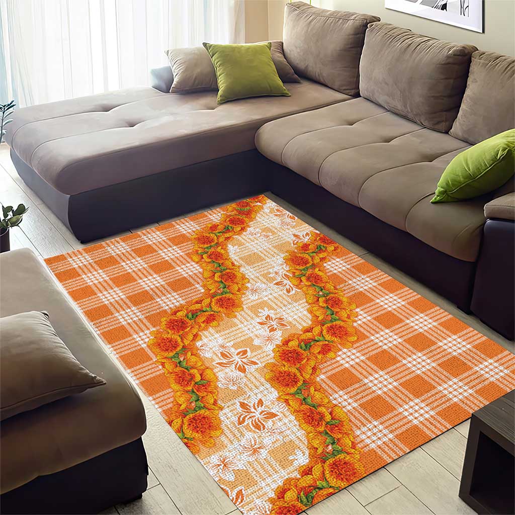 Orange Hawaii Palaka Area Rug Hawaiian Ilima Lei LT05 - Polynesian Pride
