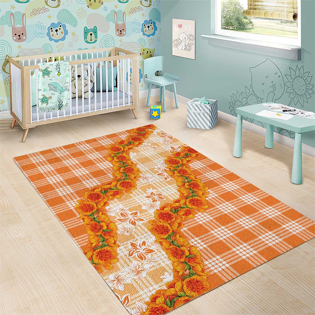 Orange Hawaii Palaka Area Rug Hawaiian Ilima Lei LT05 - Polynesian Pride