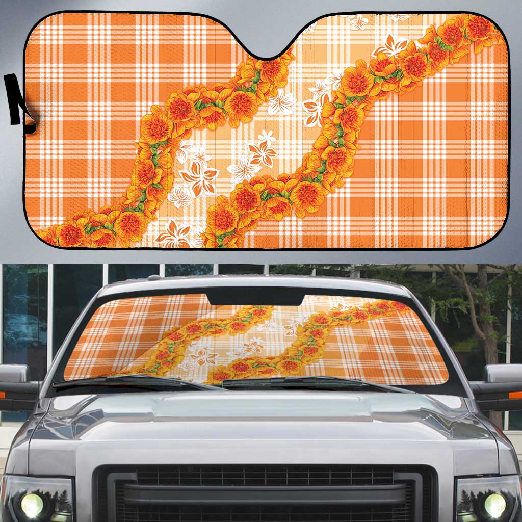 Orange Hawaii Palaka Auto Sun Shade Hawaiian Ilima Lei LT05 Orange - Polynesian Pride