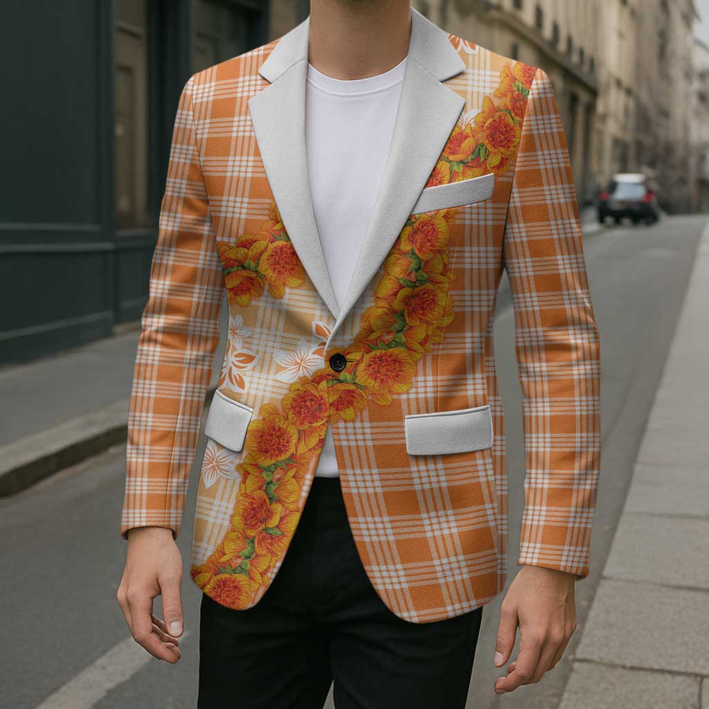 Orange Hawaii Palaka Blazer Hawaiian Ilima Lei LT05 - Polynesian Pride