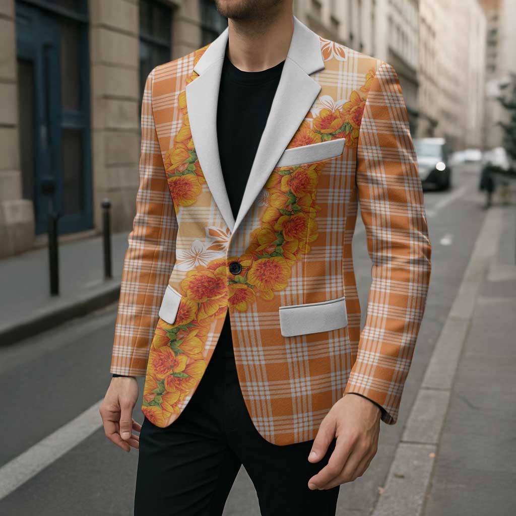 Orange Hawaii Palaka Blazer Hawaiian Ilima Lei LT05 - Polynesian Pride