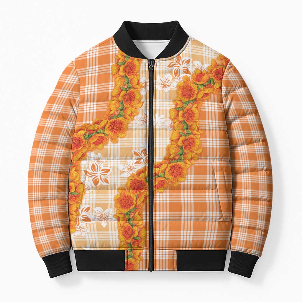 Orange Hawaii Palaka Bomber Puffer Jacket Hawaiian Ilima Lei LT05 Unisex Orange - Polynesian Pride