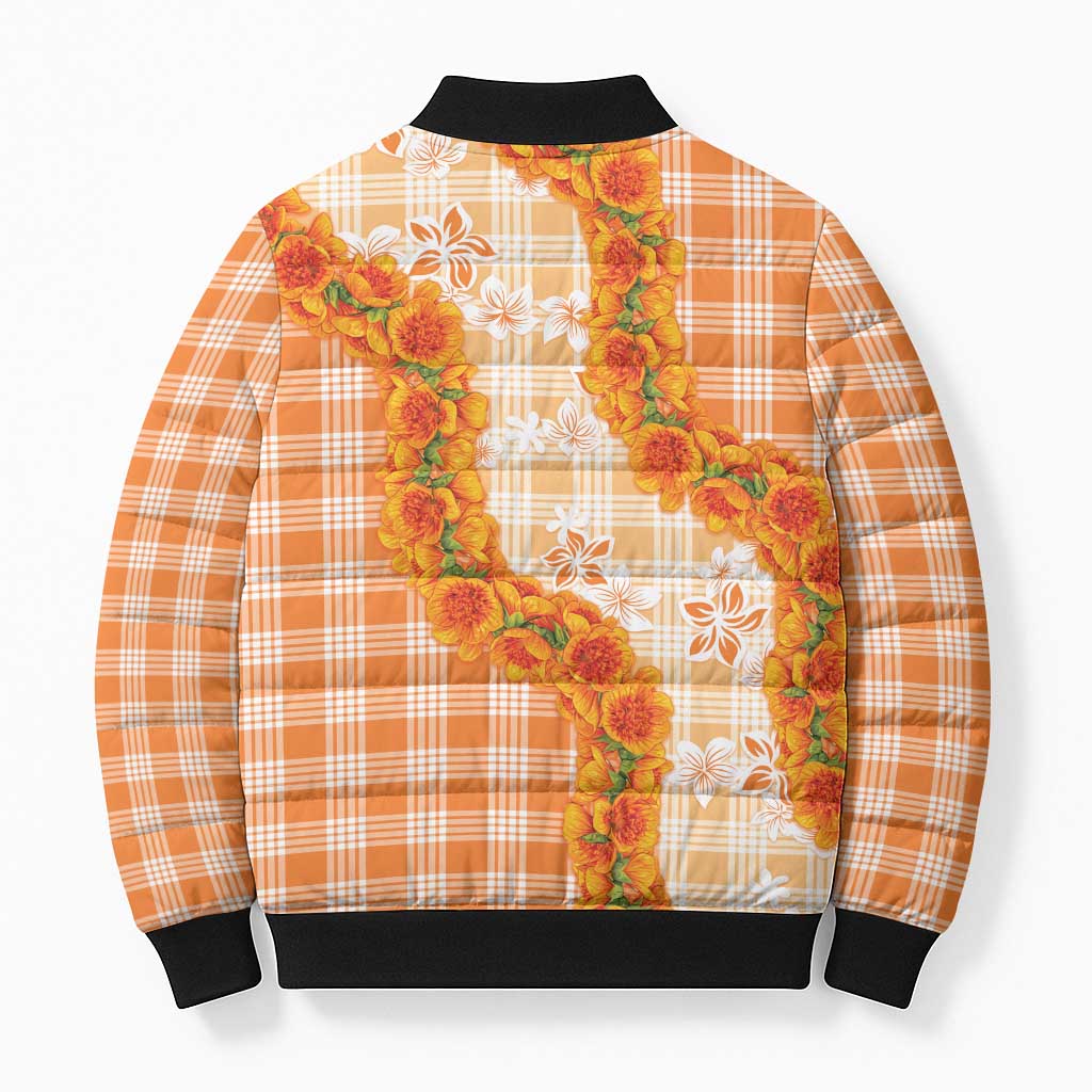 Orange Hawaii Palaka Bomber Puffer Jacket Hawaiian Ilima Lei LT05 - Polynesian Pride