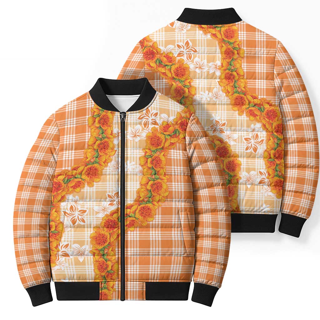 Orange Hawaii Palaka Bomber Puffer Jacket Hawaiian Ilima Lei LT05 - Polynesian Pride