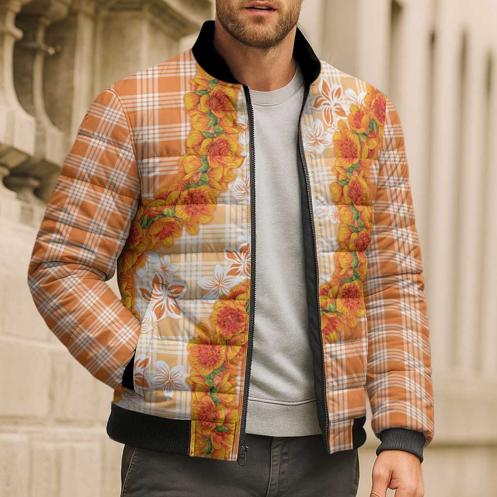 Orange Hawaii Palaka Bomber Puffer Jacket Hawaiian Ilima Lei LT05 - Polynesian Pride