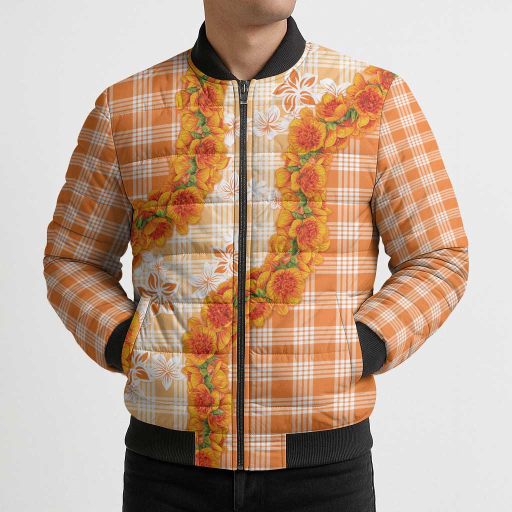 Orange Hawaii Palaka Bomber Puffer Jacket Hawaiian Ilima Lei LT05 - Polynesian Pride