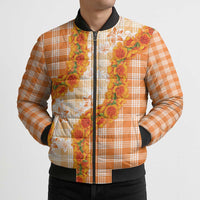 Orange Hawaii Palaka Bomber Puffer Jacket Hawaiian Ilima Lei LT05 - Polynesian Pride