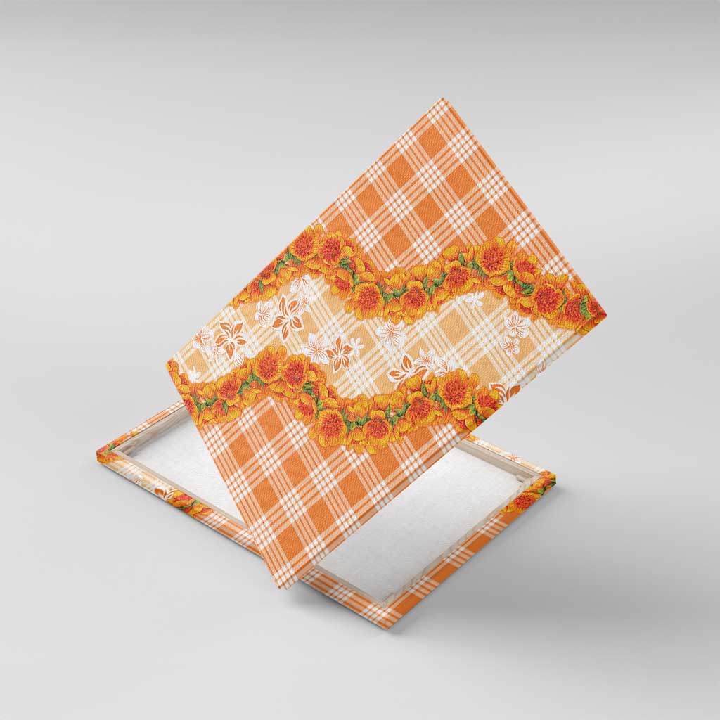 Orange Hawaii Palaka Canvas Wall Art Hawaiian Ilima Lei LT05 With Frame Orange - Polynesian Pride
