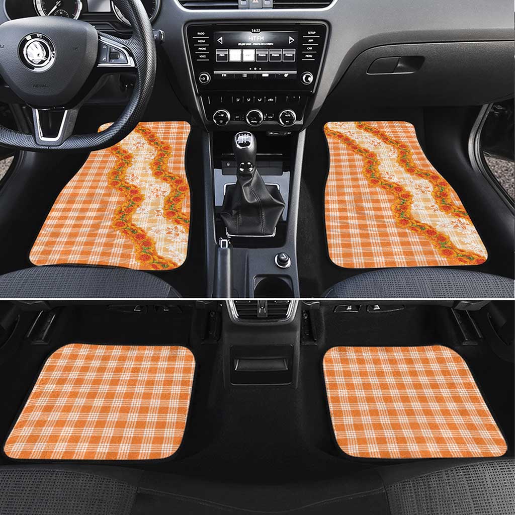 Orange Hawaii Palaka Car Mats Hawaiian Ilima Lei LT05 Set 4pcs Orange - Polynesian Pride