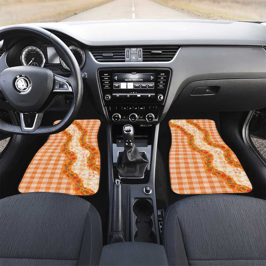 Orange Hawaii Palaka Car Mats Hawaiian Ilima Lei LT05 Set 2pcs - Front Orange - Polynesian Pride