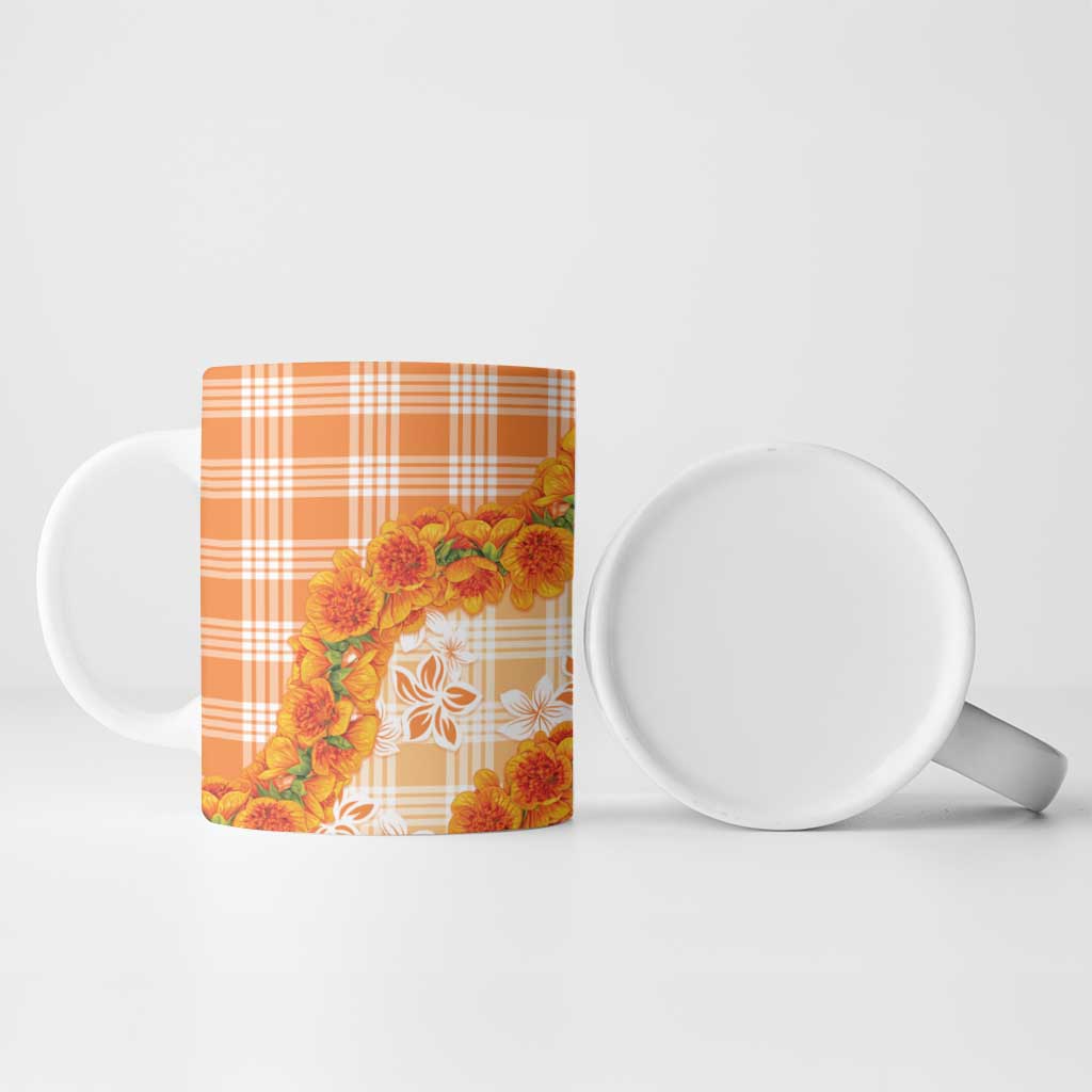Orange Hawaii Palaka Ceramic Mug Hawaiian Ilima Lei LT05 - Polynesian Pride