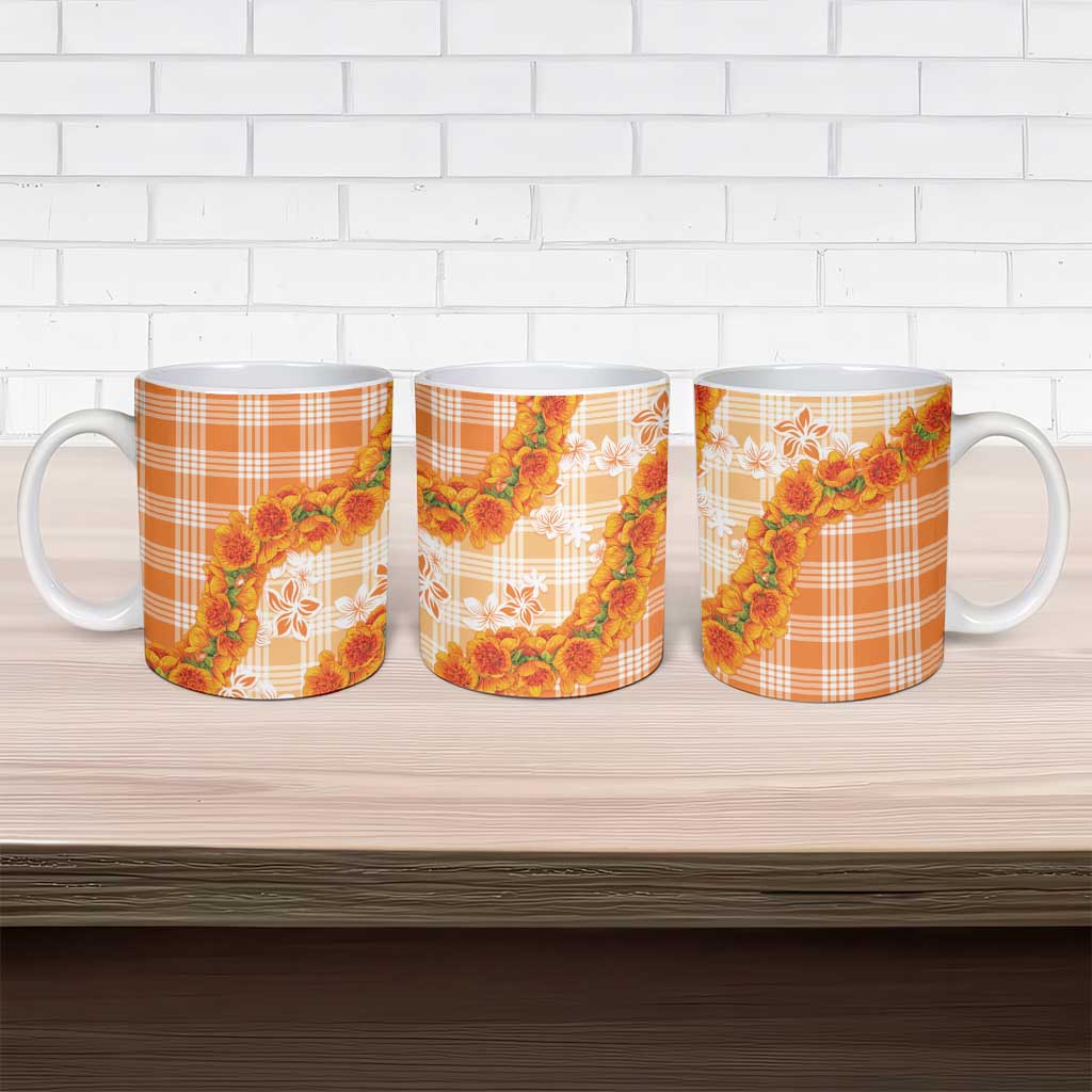 Orange Hawaii Palaka Ceramic Mug Hawaiian Ilima Lei LT05 - Polynesian Pride