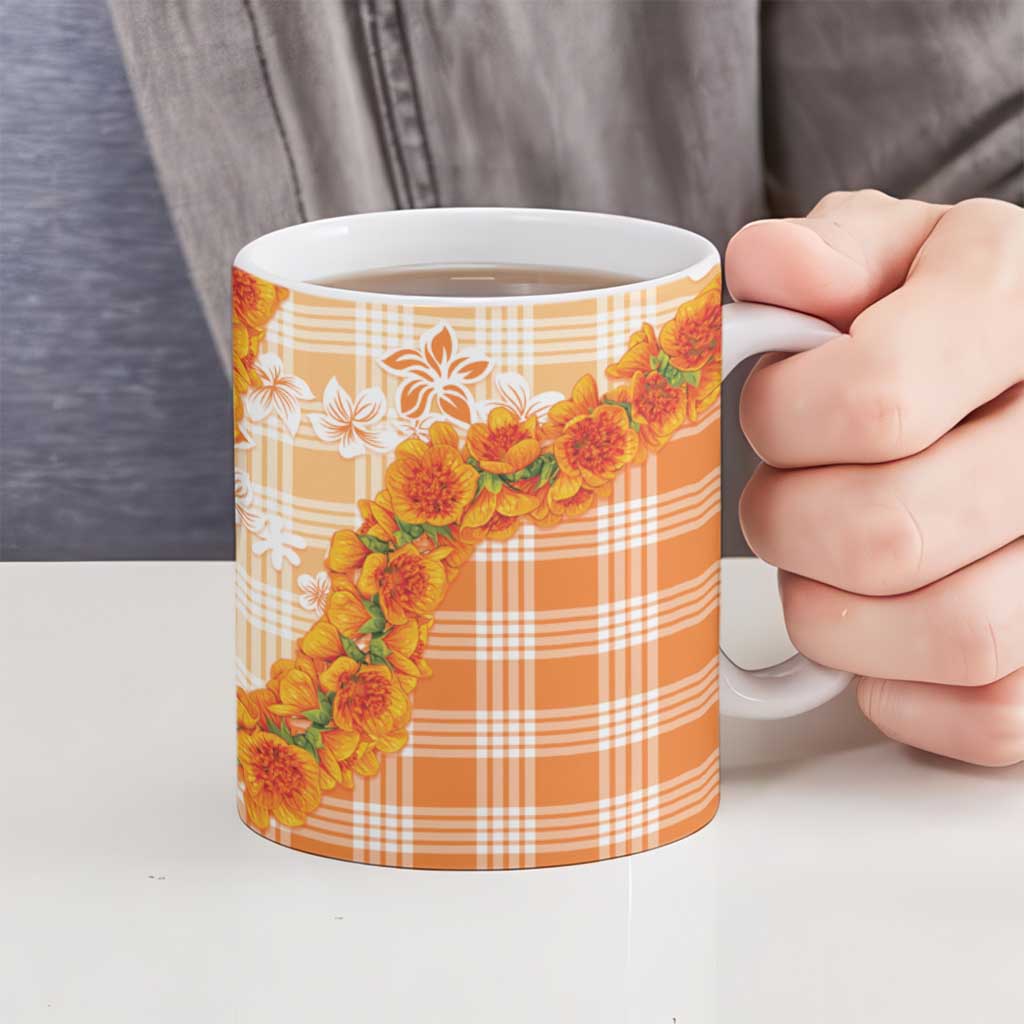 Orange Hawaii Palaka Ceramic Mug Hawaiian Ilima Lei LT05 - Polynesian Pride