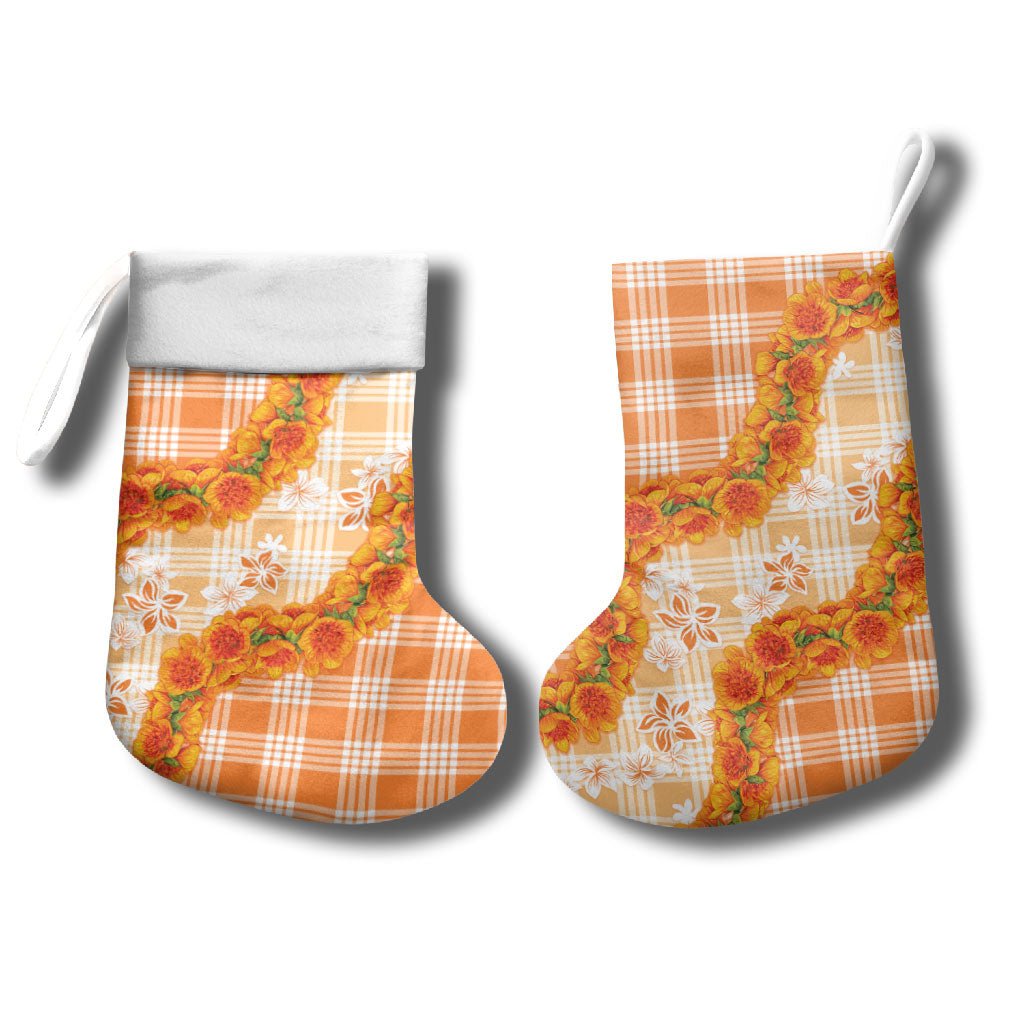Orange Hawaii Palaka Christmas Stocking Hawaiian Ilima Lei